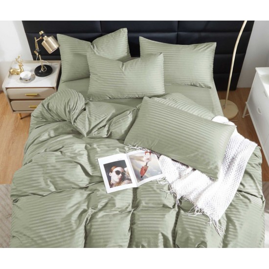 Постільна білизна двоспальна 180*220 страйп-сатин люкс на резинці (23134)