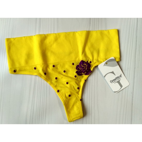 Трусики стрінги Greenice безшовні широкий пояс з трояндою жовтий S\M 2393