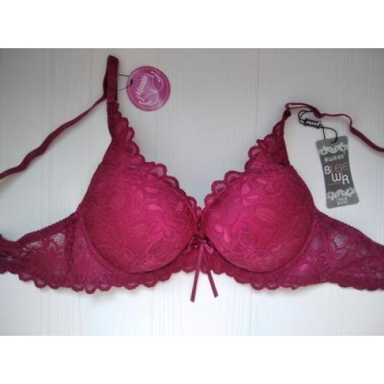 Бюстгальтер Biweier кружево без косточек двойной Push up бордовый 80В 71090