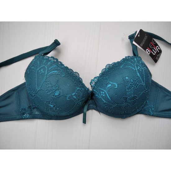 Бюстгальтер Biweier мереживо подвійний push up смарагдовий 80В 808