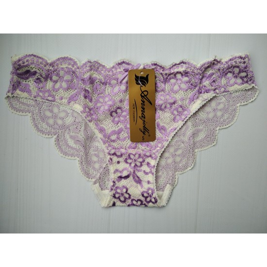Трусики Annajolly кружевные молочный с сиреневым S 7314