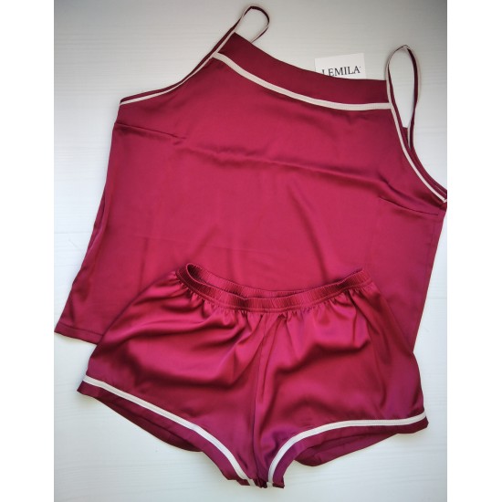 Піжама жіноча Lemila шорти і майка бордовий XL