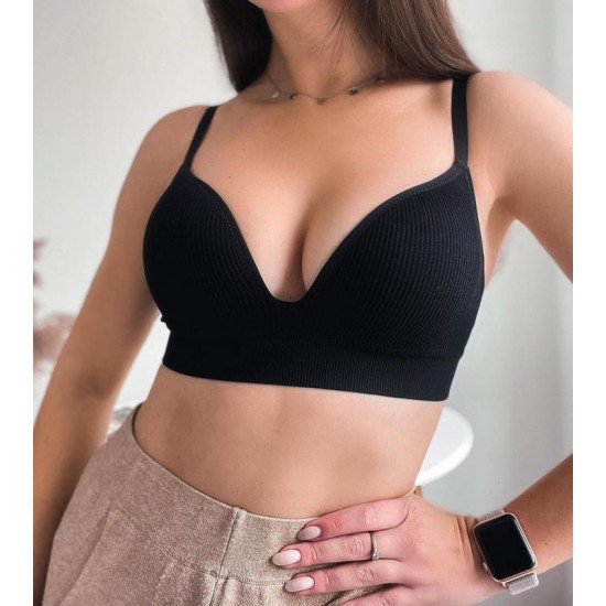 Бюстгальтер Ouno без косточек в рубчик черный L\XL 7502