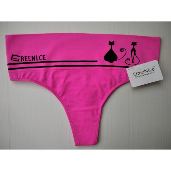 Трусики стрінги Greenice безшовні широкий пояс кішечка рожевий S\M 2362