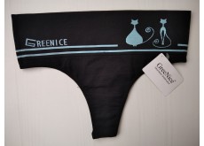 Трусики стрінги Greenice безшовні широкий пояс блакитний кіт чорні S\M 2362
