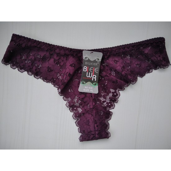 Трусики стринги Biweier кружевные сливовый XL 44\46 826