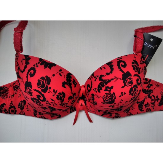 Бюстгальтер Biweier гладкий с цветочным принтом push up красный 85В 3807
