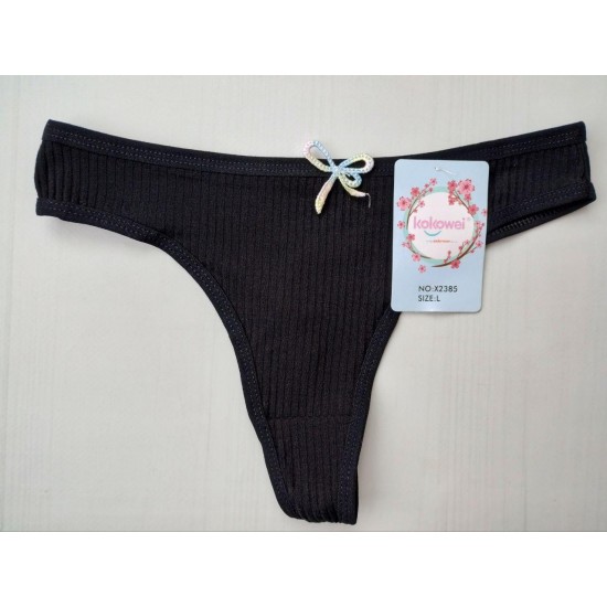 Трусики стрінги Kokowei бавовна рубчик чорний L 44