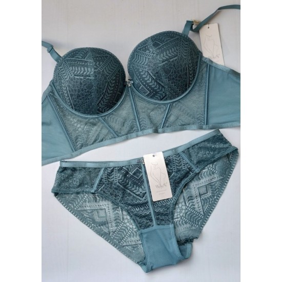 Комплект белья WeiyeSi корсет кружево push up изумрудный 80С 7169