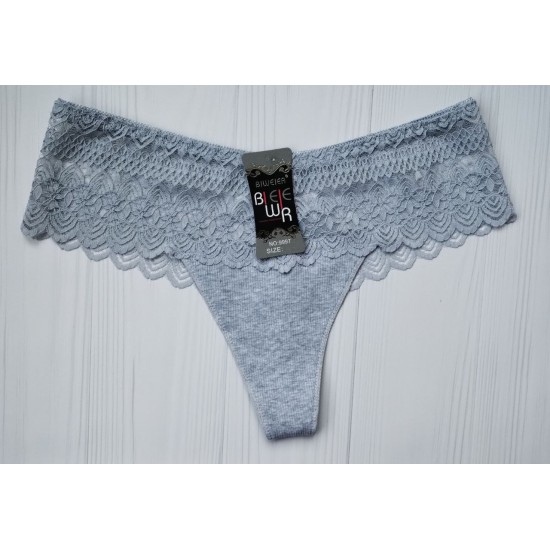 Трусики стринги хлопок Biweier высокая посадка кружево серый XXXXL 52 9997