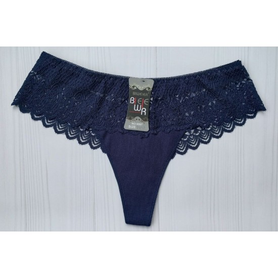 Трусики стринги хлопок Biweier высокая посадка кружево синий темный XXXL 50 9997