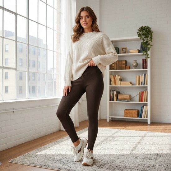 Лосины в рубчик на флисе коричневый 50