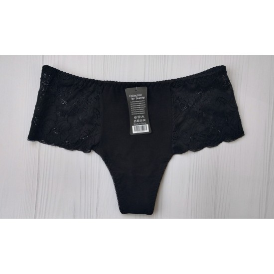 Трусики стринги Biweier высокая посадка хлопок черный XXXL 56 3022