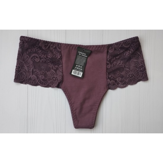 Трусики стринги Biweier высокая посадка хлопок сливовый XXXL 56 3022