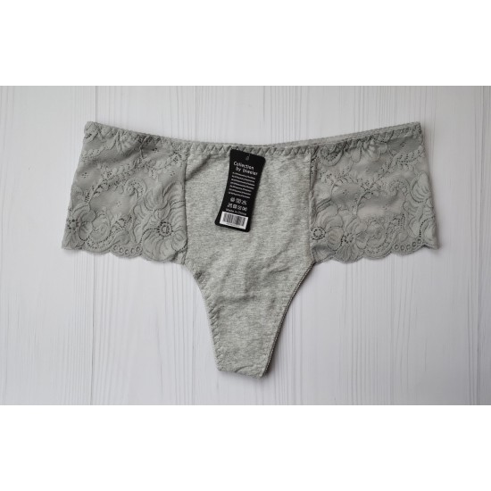 Трусики стринги Biweier высокая посадка хлопок серый XXXL 56 3022